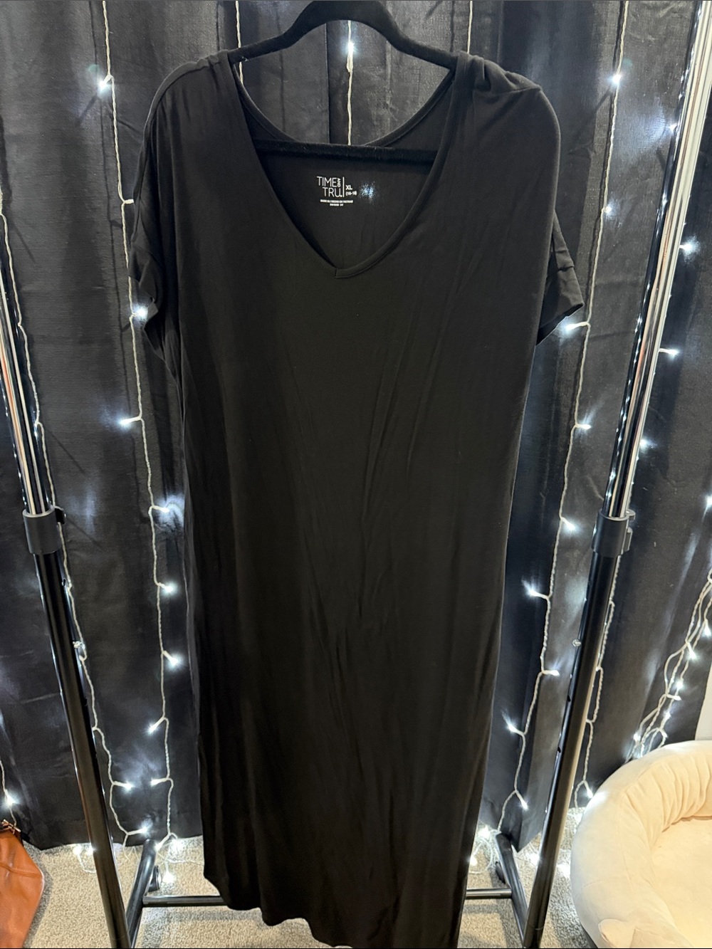 Time and Tru Black V-Neck Maxi Tunic Dress